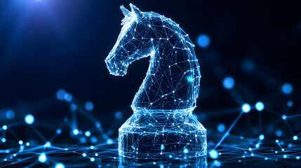 a horse knight chess strategy in digital node dot connection network technology background