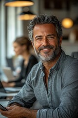 Obraz premium Confident middle-aged man working in modern office environment