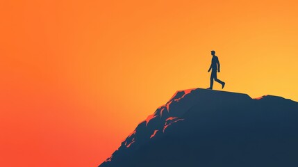 Leader stepping up towards financial success flat design side view innovation theme cartoon drawing Complementary Color Scheme