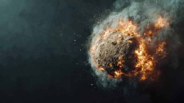 A magnificent visual of a cosmic explosion, where fiery debris and smoke illustrate a chaotic scene. It evokes thoughts of the vast universe and its unpredictable nature.