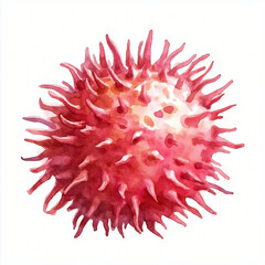 A watercolor rambutan painting illustration isolated on a white background, a sliced rambutan illustration, painting, AI