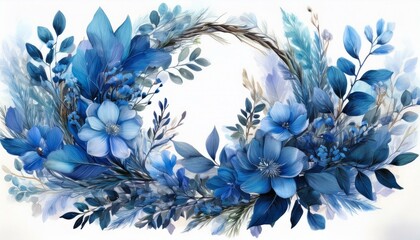 painted floral wreath on white background. Arrangement with branches and leaves graphic resource