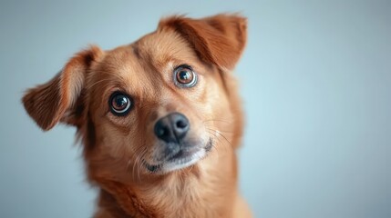 Adorable Brown Dog with Thoughtful Expression Against Soft Background