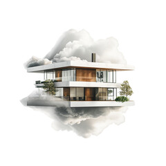 Modern house in cloud isolated on transparent background