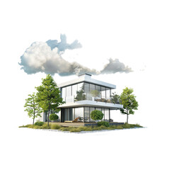 Modern house in cloud isolated on transparent background