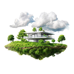 Modern house in cloud isolated on transparent background