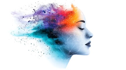 Woman, colorful mind, profile, energy, inner peace, abstract art, meditation, mental health