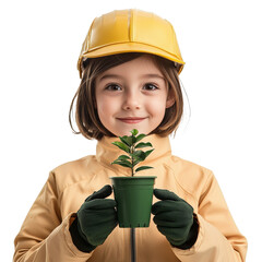 Child gardening with a plant outdoor setting portrait nature up close environmental awareness