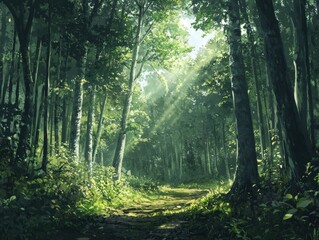 Obraz premium Lush Green Forest Walk