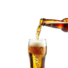 Beer Cheer beer pouring in glass isolated on transparent background