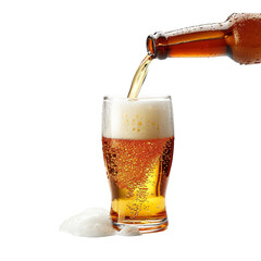 Beer Cheer beer pouring in glass isolated on transparent background