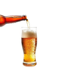 Beer Cheer beer pouring in glass isolated on transparent background