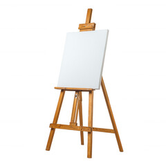 Wooden Easel with Blank Canvas on White Background