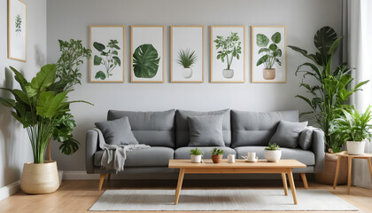 ai of ray of light in living room grey sofa design and white wall and wooden floor and wooden table