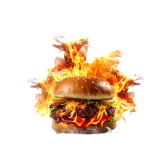 flaming burger isolated on transparent background