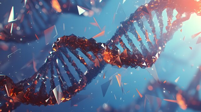 A molecular design representing DNA in a 3D polygonal style, emphasizing the complexity and beauty of genetics
