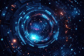 Obraz premium Futuristic alien time machine in a cosmic digital landscape
