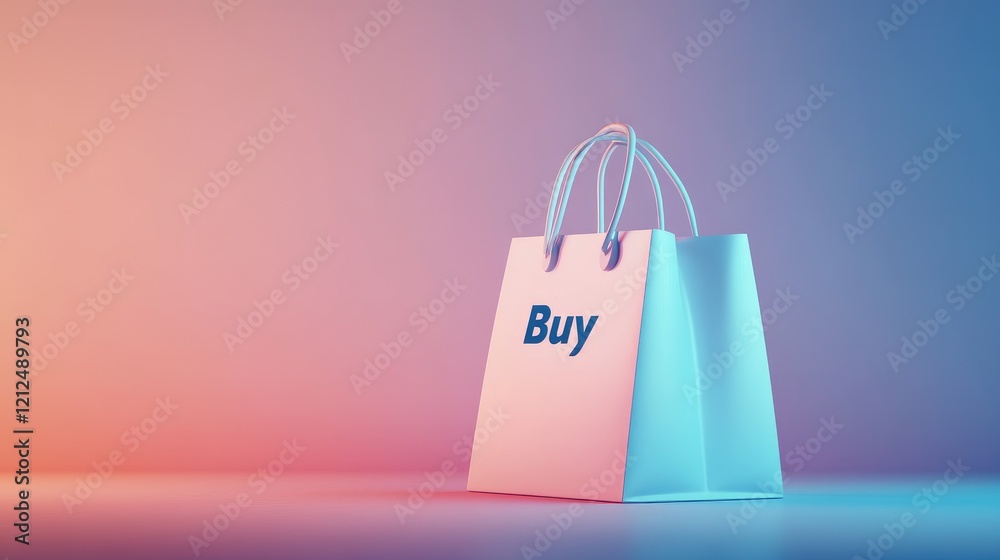 Poster modern 3d rendering of a shopping bag with a digital 