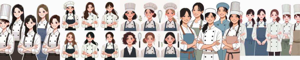 vector collection of characters of a beautiful female chef