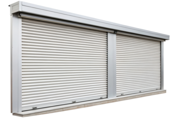 Pair of gray roll-up security shutters isolated with transparent background