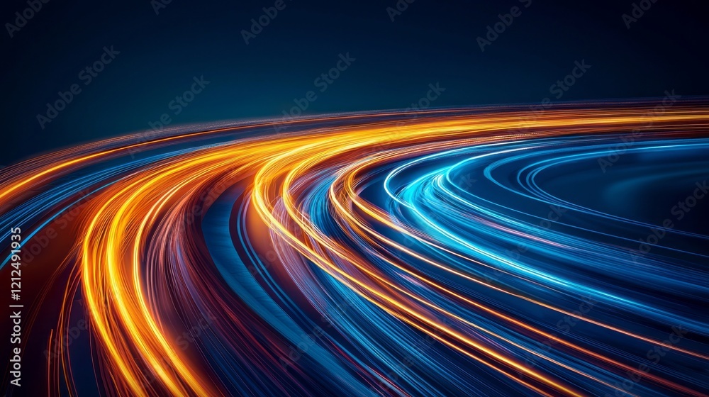 Poster vibrant shades of blue and orange swirl together in a mesmerizing display, evoking a sense of motion