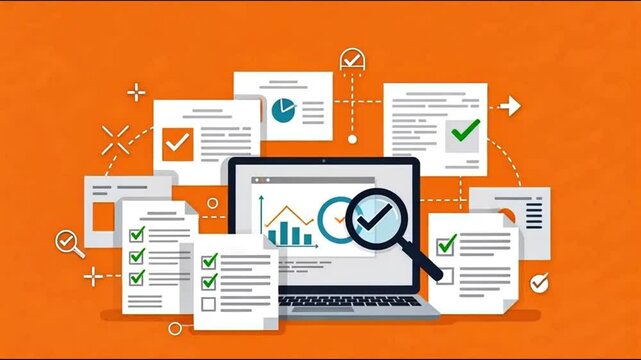 Online digital document inspection or assessment evaluation on laptop computer, contract review, analysis, inspection of agreement contract, compliance verification