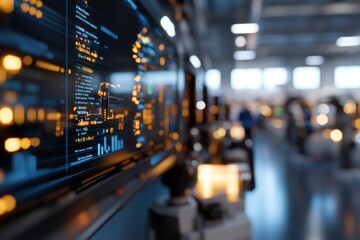 Fototapeta premium A close-up of a digital display paired with a robotic arm highlights the convergence of technology, showcasing advancements in automation and human interactions in a vivid workspace.