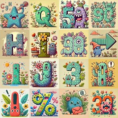 Fototapeta premium Spring monsters Lettering Typeface. AI generated illustration