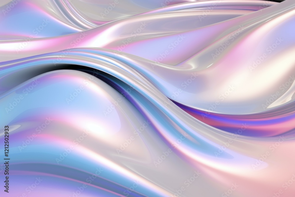 Poster smooth waves of iridescent material flowing and creating an abstract background