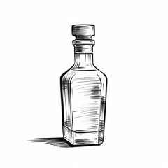A bottle of whiskey, a sketch, an illustration for posters, decoration, menus and printing, a hand-drawn image of a drink, without people