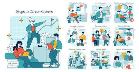 Fototapeta premium Steps To Career Success. Flat Vector Illustration