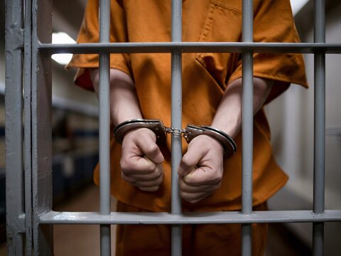 Person in Handcuffs Behind Bars in A Prison Environment