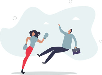 Obraz premium Success businesswoman winning business competition, woman leadership or challenge to overcome or defeat enemy concept.flat characters.
