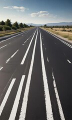 Fototapeta premium Asphalt highway stretching into the distance with white road markings, infrastructure, scenic