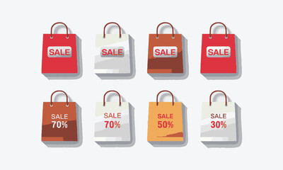 A modern vector-style illustration of six colorful shopping bags, easily editable.