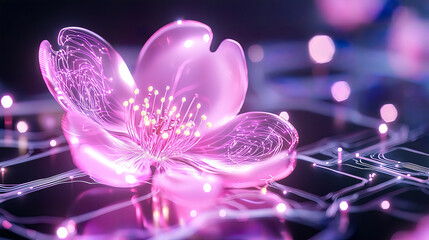 Fototapeta premium scientific and futuristic background of glowing cherry blossoms