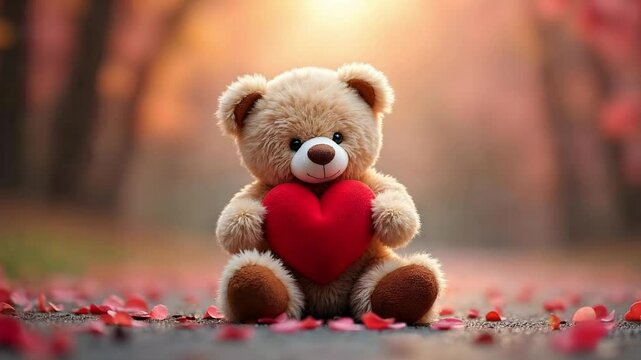 Adorable Teddy Bears Sharing a Heart Romantic Sunset Scene Generative AI