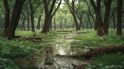 Fototapeta premium Enchanted Forest Stream: A Serene Woodland Escape