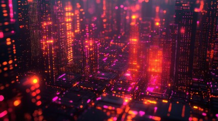 Obraz premium Neon Cyberpunk Cityscape: A Digital Metropolis at Night