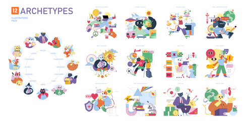 12 Archetypes. Flat Vector Illustration