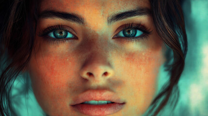 Fototapeta premium Intense Gaze of a Woman with Striking Blue Eyes