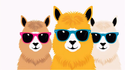 Fototapeta premium Alpaca friends take a picture together, cute llama, funny animals