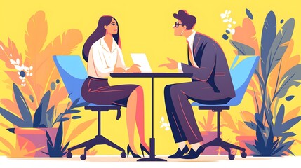 A professional HR manager conducting an interview with a young Latino professional, fostering a collaborative and friendly work environment.