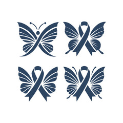 Butterfly with Ribbon Silhouette Set Vector Design Template Illustration