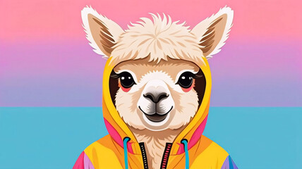 Obraz premium Alpaca wearing colorful coat, cute llama, funny animals