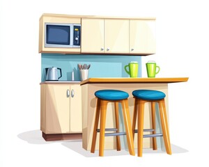 Modern Kitchen Interior with Stylish Barstools and Appliances