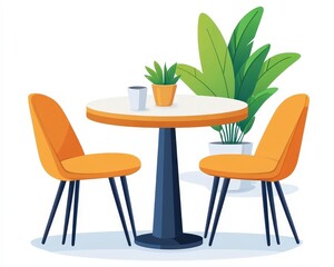 Fototapeta premium Cozy Modern Dining Space with Bright Chairs and Green Plants