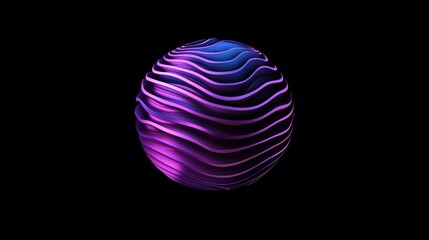 Fototapeta premium Purple-blue sphere, waves, dark background, 3D render, abstract art