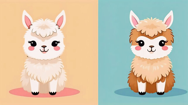 Cute cartoon funny kawaii character llma, cute llama, funny animals