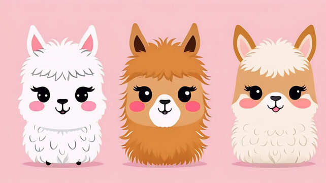 Cute cartoon funny kawaii character llma, cute llama, funny animals